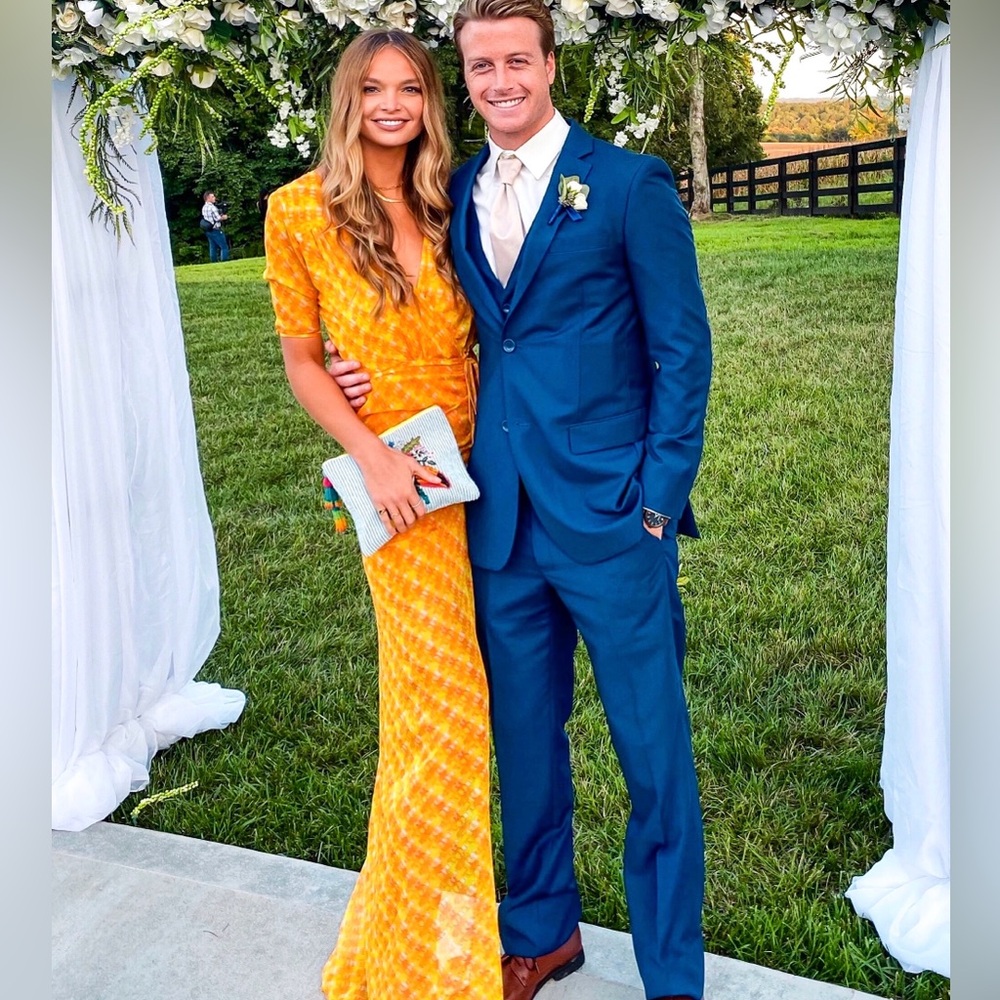 Orange sheer maxi dress with underlay skirt